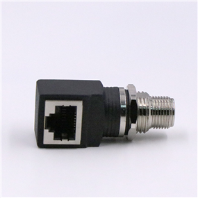 M12 RJ4590°彎頭連接器 X扣以太網(wǎng)轉(zhuǎn)接頭